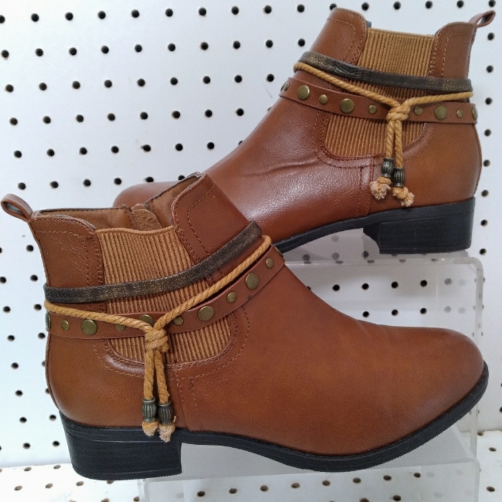 Zuher | Brown Ankle Boots Booties | Women Shoes Flat 1" Heel | 4" Shaft H | Zs 8